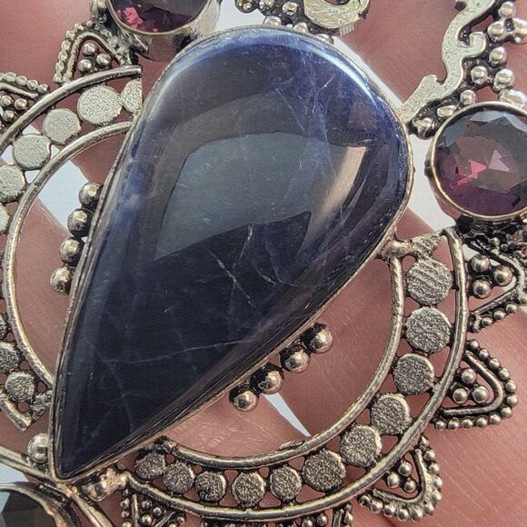 Necklace Pendants Iolite & Amethyst Handmade Jewelry in Sterling Silver Design - Picture 9 of 10